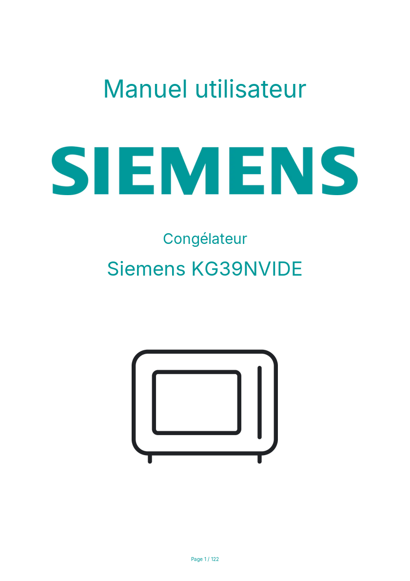 Page 1 de la notice Manuel utilisateur Siemens KG39NVIDE