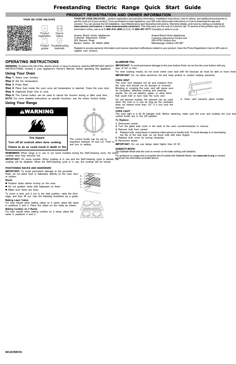 Page 1 of the manual Quick Start Guide Amana AER6603SFB