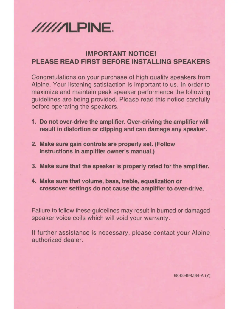 Page 1 de la notice Manuel utilisateur Alpine S2-S69