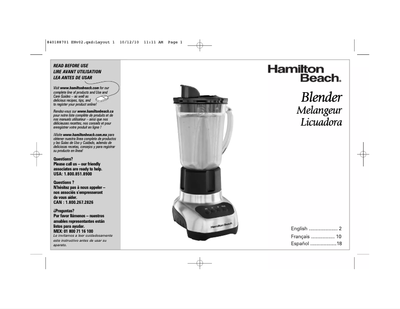 Page 1 de la notice Manuel utilisateur Hamilton Beach Wave Power 54227