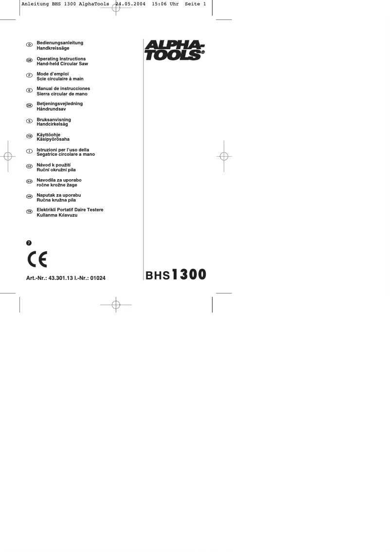 Image de la première page du manuel de l'appareil BHS 1300