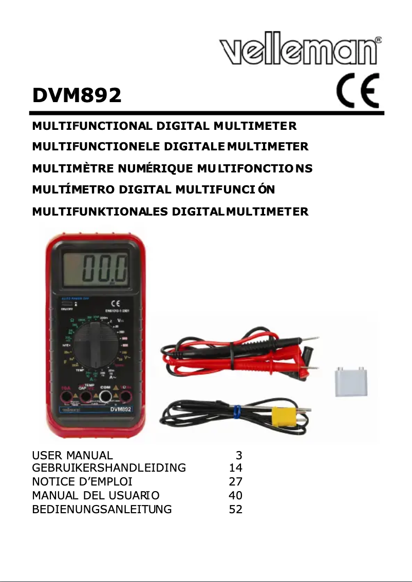 Page 1 de la notice Manuel utilisateur Velleman DVM892