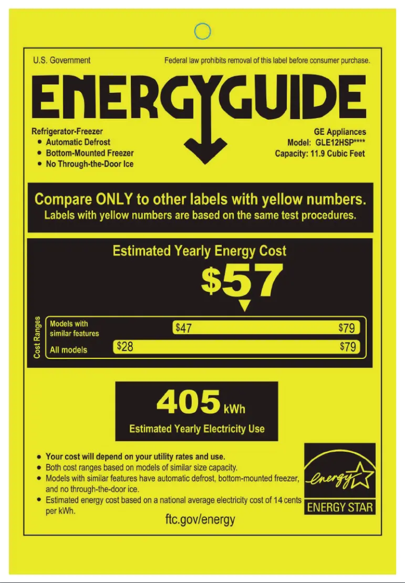 Page n°1 - Label énergétique GE GLE12HSPSS