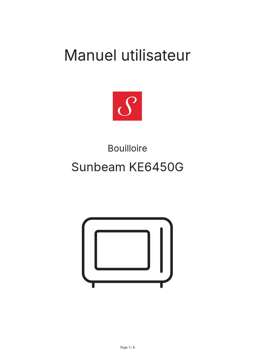 Page n°1 - Manuel utilisateur Sunbeam KE6450G