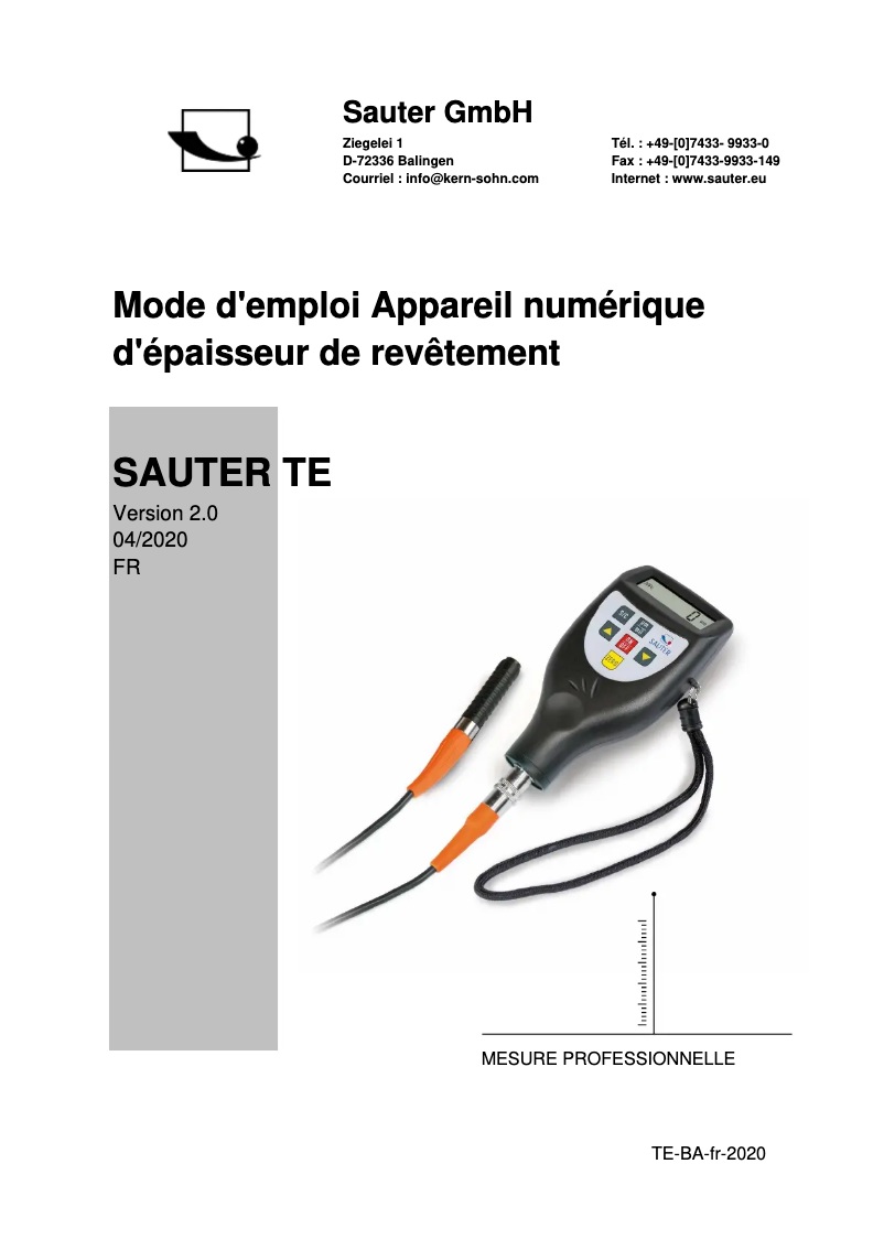 Page n°1 - Manuel utilisateur Sauter TE 1250-0.1F