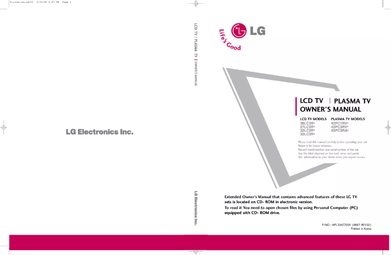 Página 1 del manual Manual de usuario LG 42PC1RVA