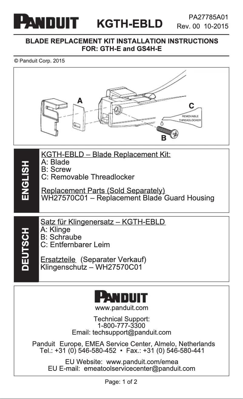 Page n°1 - Guide d'installation Panduit GTH-E
