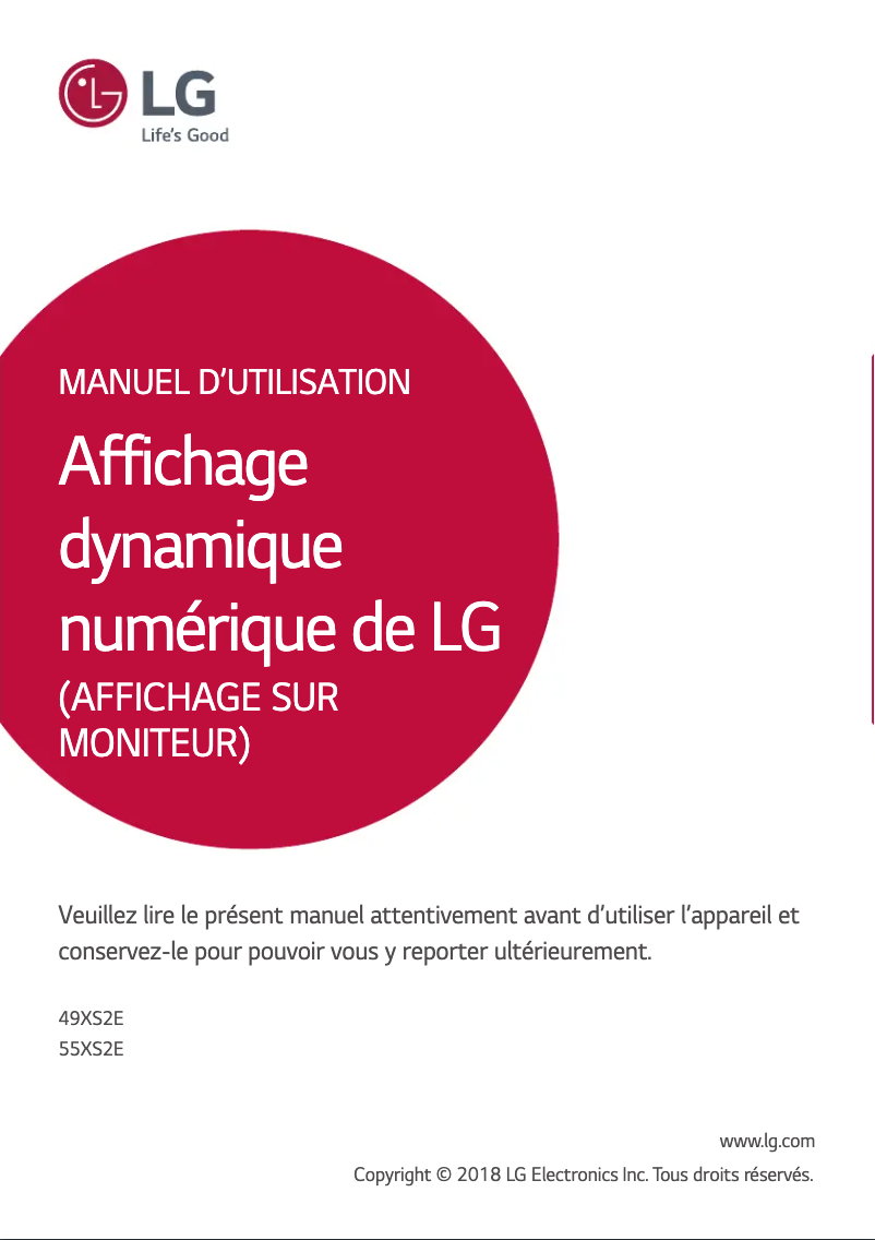 Page 1 de la notice Manuel utilisateur LG 49XS2E