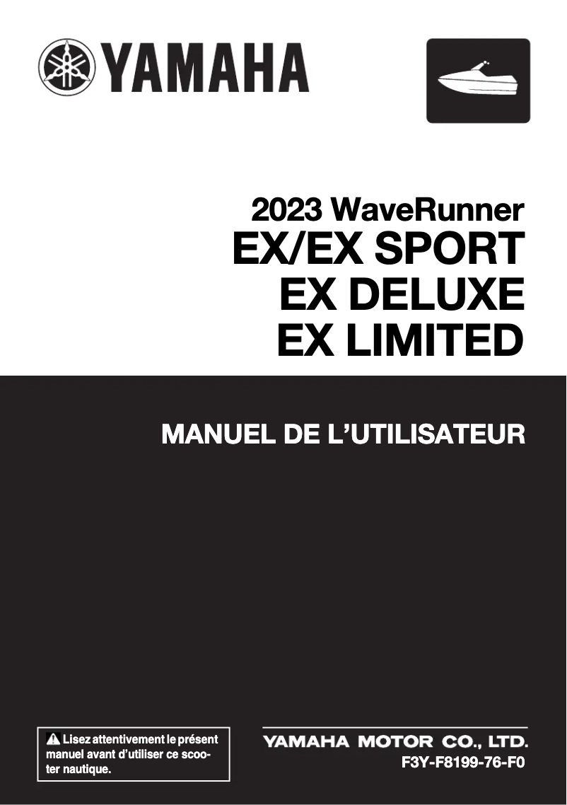 Page 1 de la notice Manuel utilisateur Yamaha WaveRunner EX Deluxe (2023)