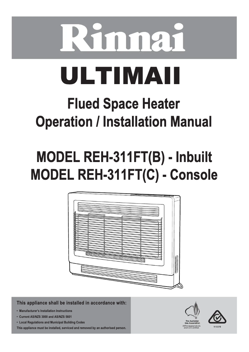 Page n°1 - Manuel utilisateur Rinnai Ultima II REH-311FT