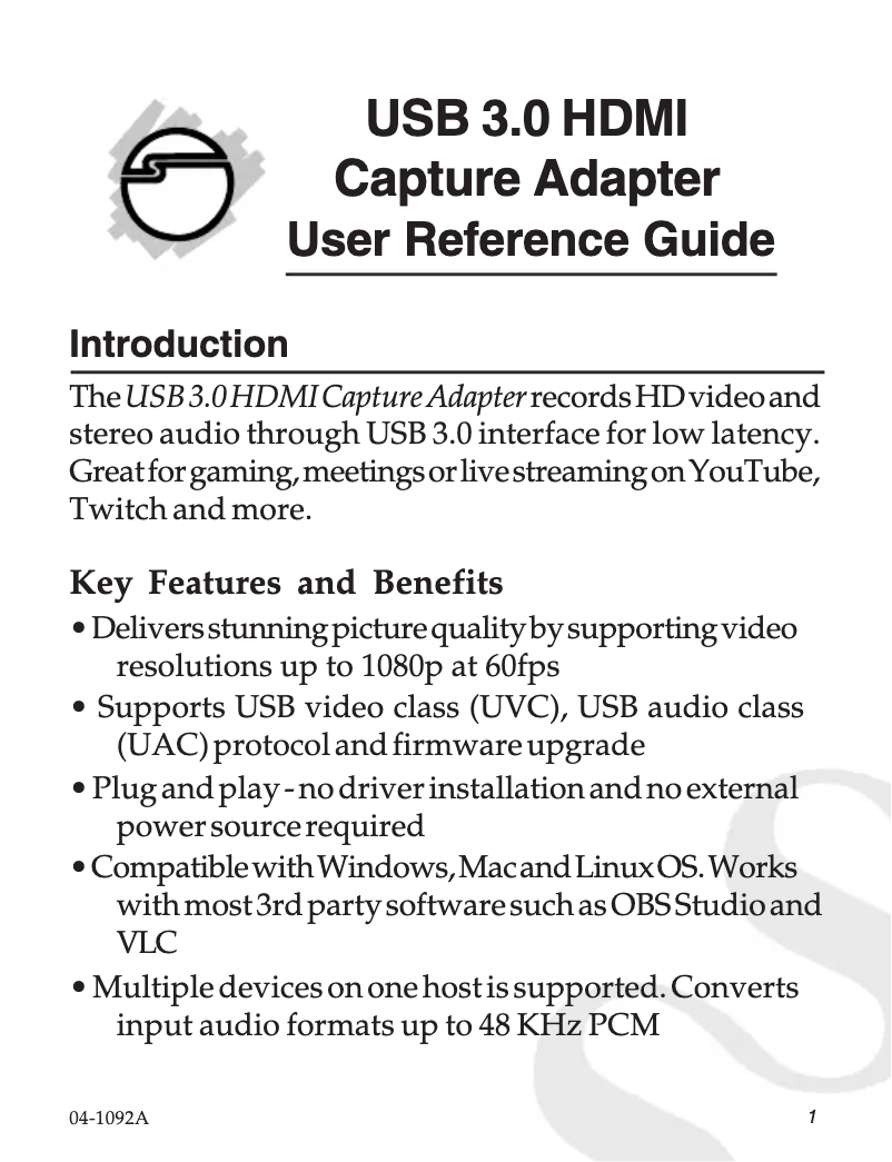 Page 1 de la notice Manuel utilisateur Siig CE-H22V14-S1