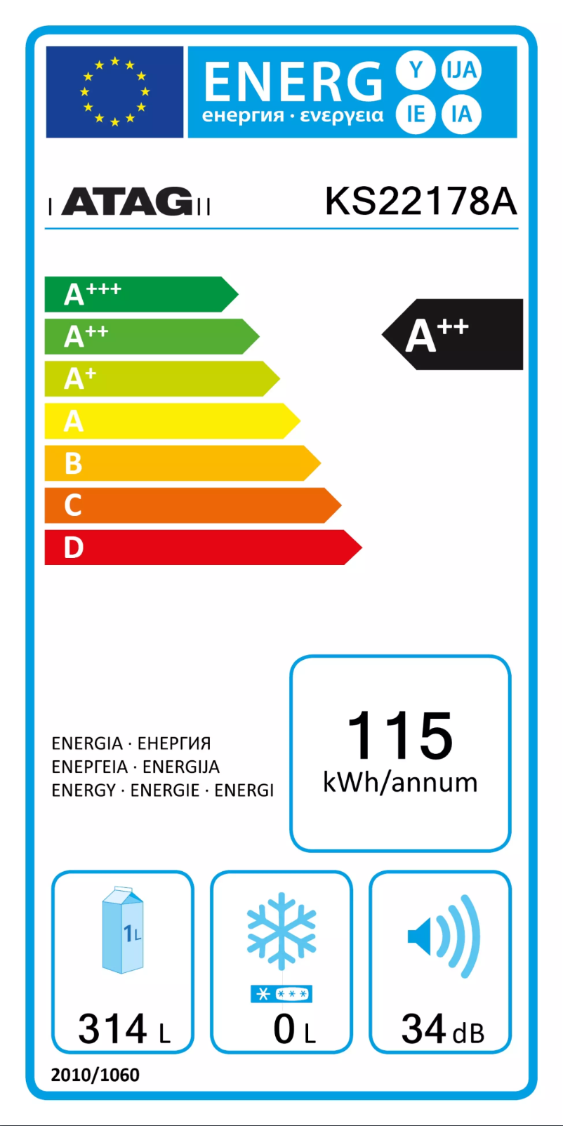 Page 1 de la notice Label énergétique Atag KS22178A