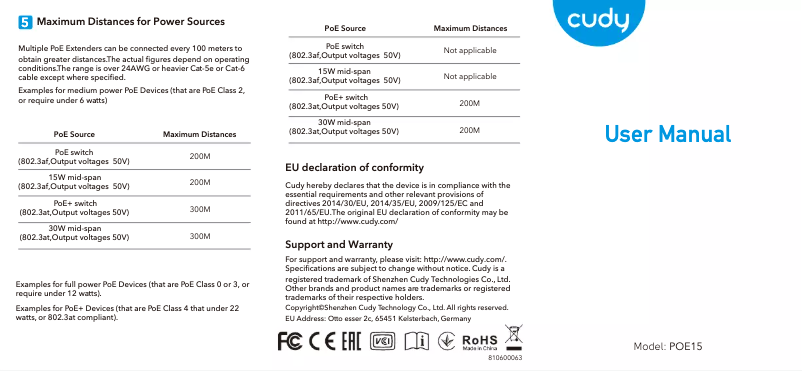 Page 1 de la notice Manuel utilisateur Cudy POE15