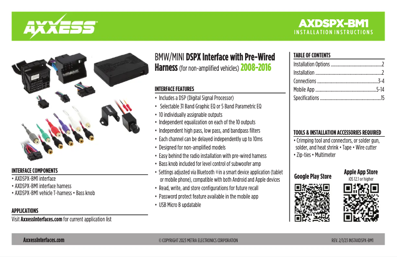 Page n°1 - Manuel utilisateur AXESS AXDSPX-BM1
