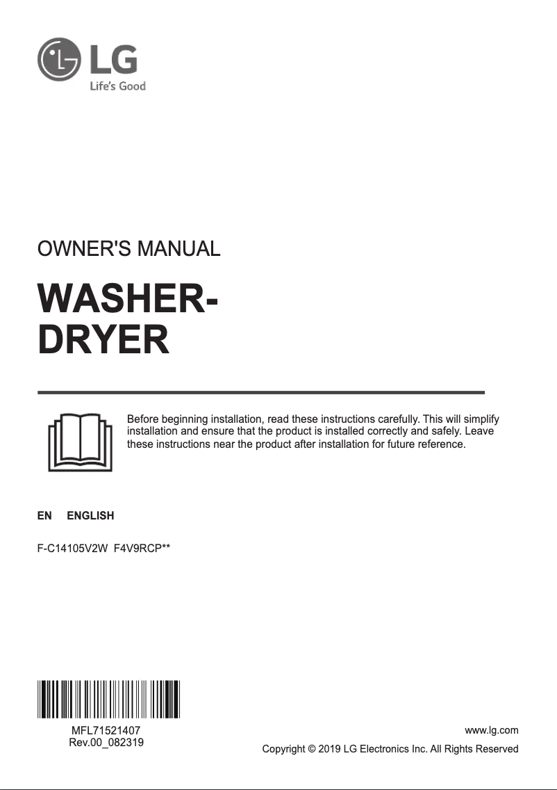 Page 1 de la notice Manuel utilisateur LG F-C14105V2W