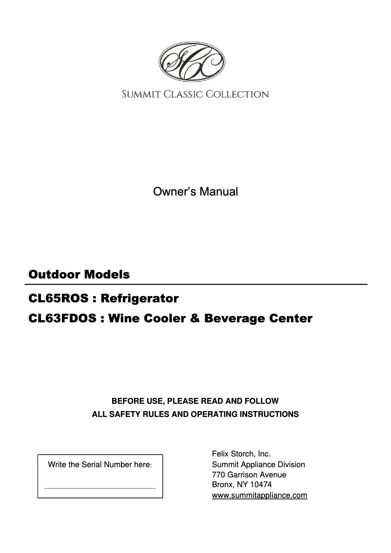 Image de la première page du manuel de l'appareil CL68ROS