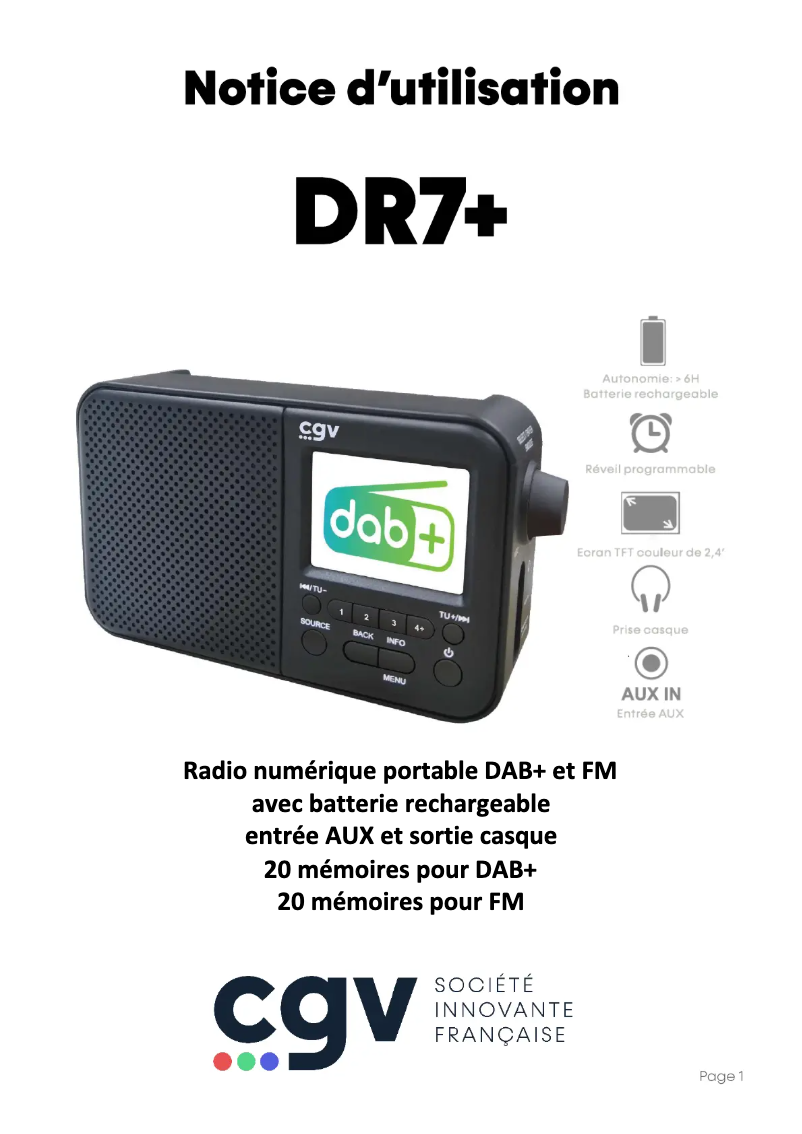 Image de la première page du manuel de l'appareil DR7+