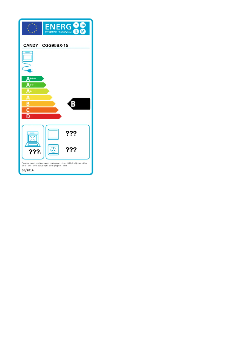Page 1 de la notice Label énergétique Candy CGG95BX-15