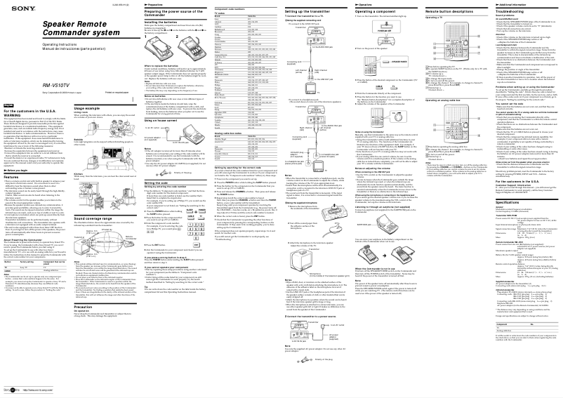 Page 1 de la notice Manuel utilisateur Sony RM-VS10TV