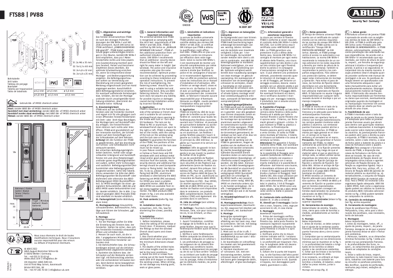 Page 1 de la notice Instructions / montage Abus FTS88