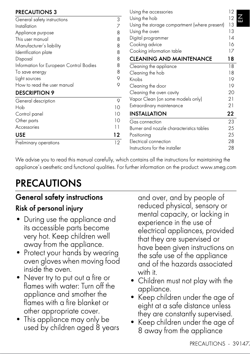 Page n°1 - Manuel utilisateur Smeg CS9GMXA2