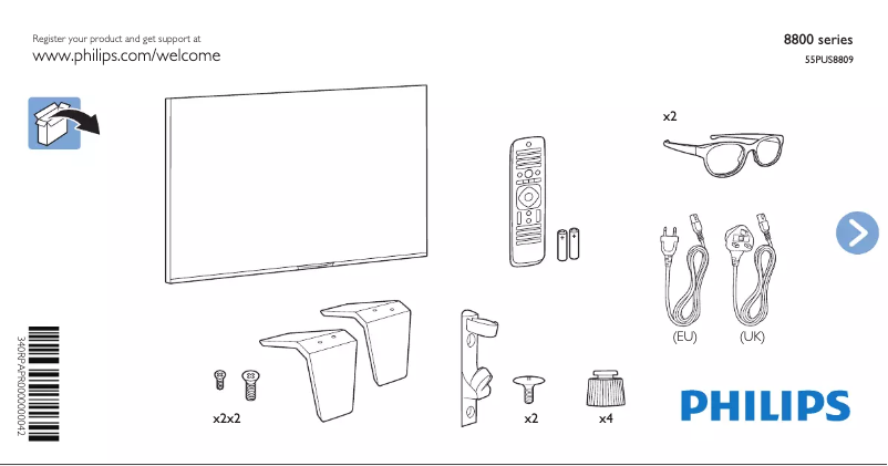Page 1 de la notice Guide de démarrage rapide Philips 55PUS8809
