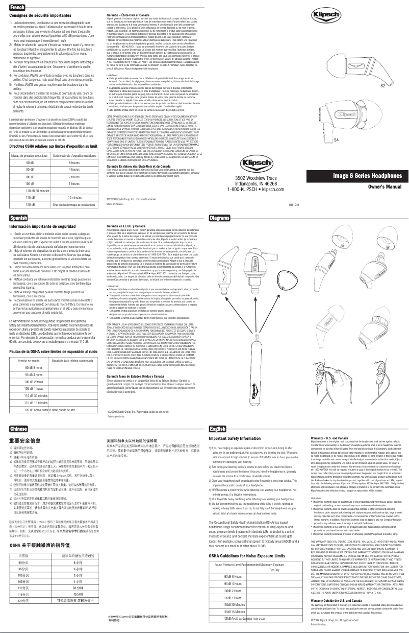 Page 1 de la notice Manuel utilisateur Klipsch Image S2