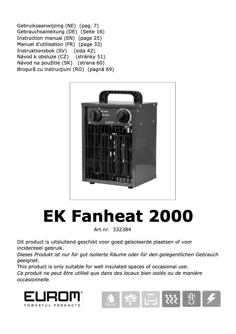 Page 1 de la notice Manuel utilisateur Eurom EK Fanheat 2000