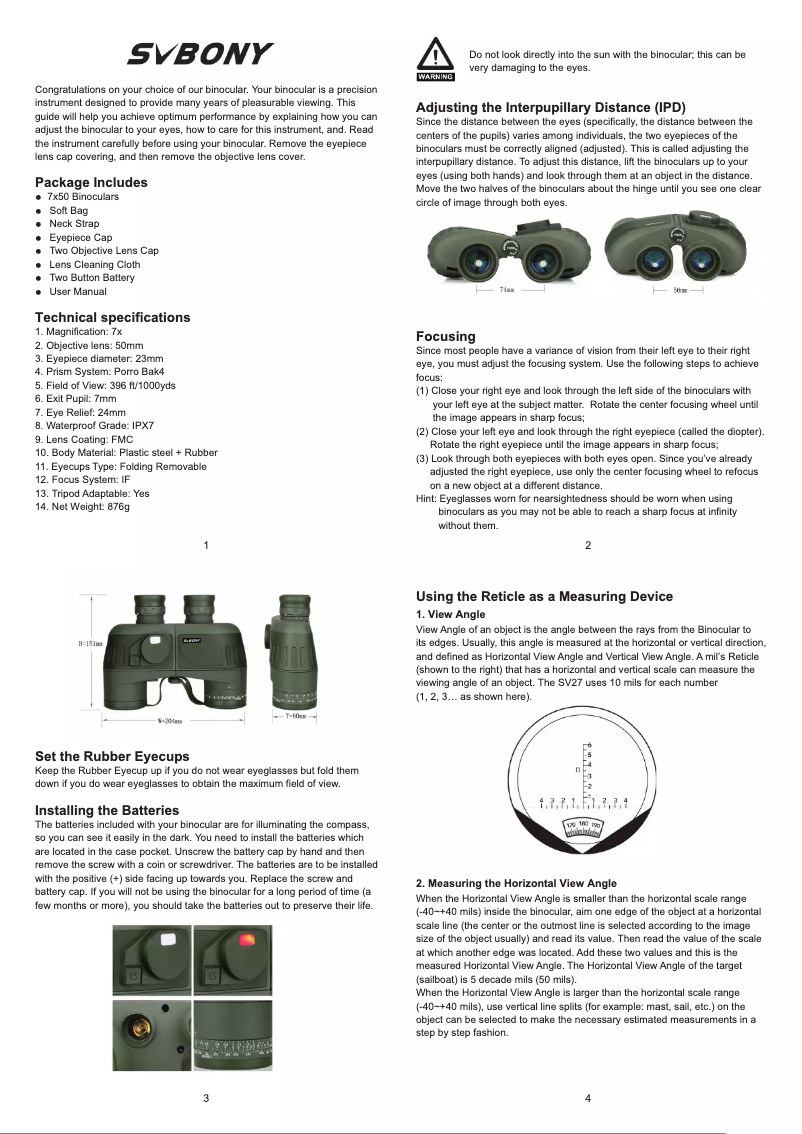Page n°1 - Manuel utilisateur SVBONY SV27