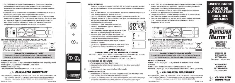Page 1 de la notice Manuel utilisateur Calculated Industries Laser Dimension Master II