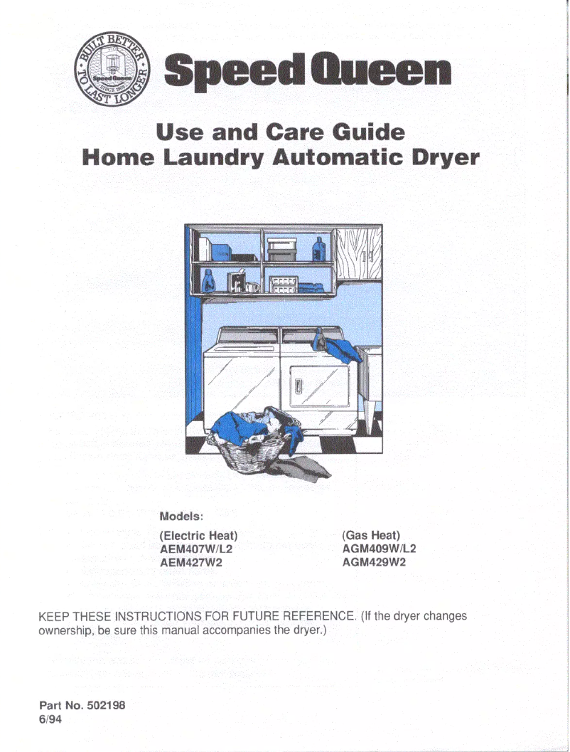 Page 1 de la notice Manuel utilisateur Speed Queen AGM429W2