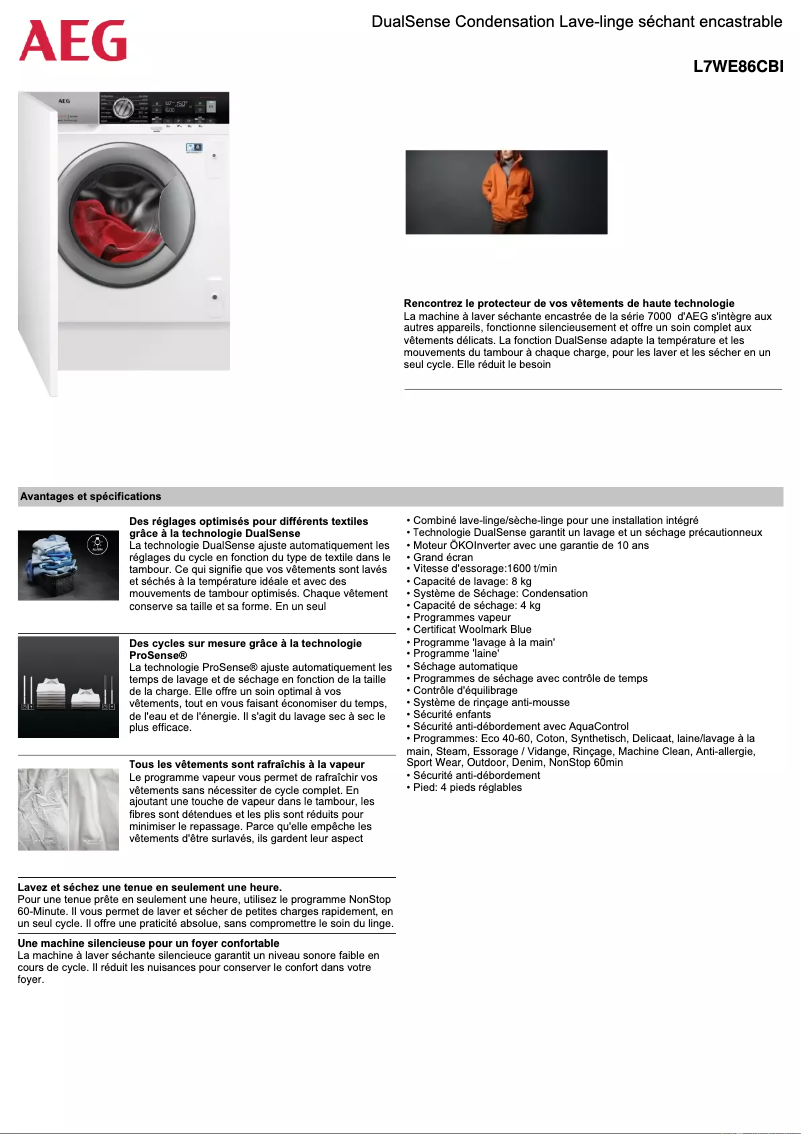 Page n°1 - Fiche technique AEG L7WE86CBI