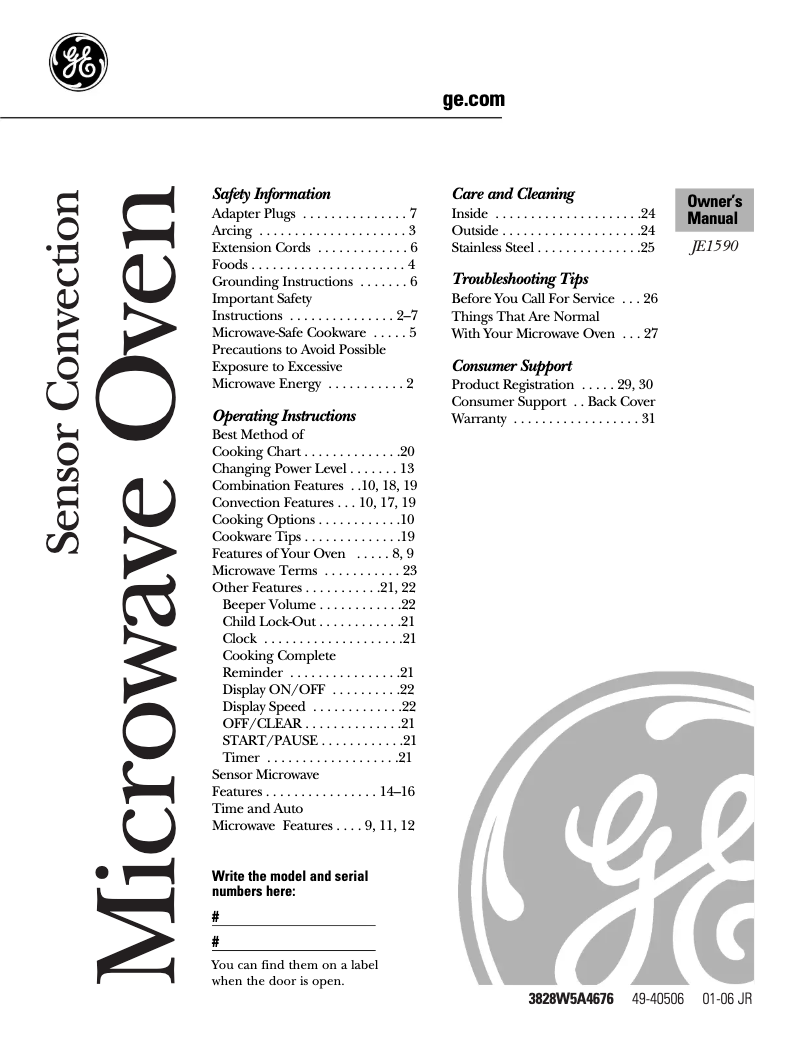 Page n°1 - Manuel d'utilisation et d'entretien GE Profile JE1590SH