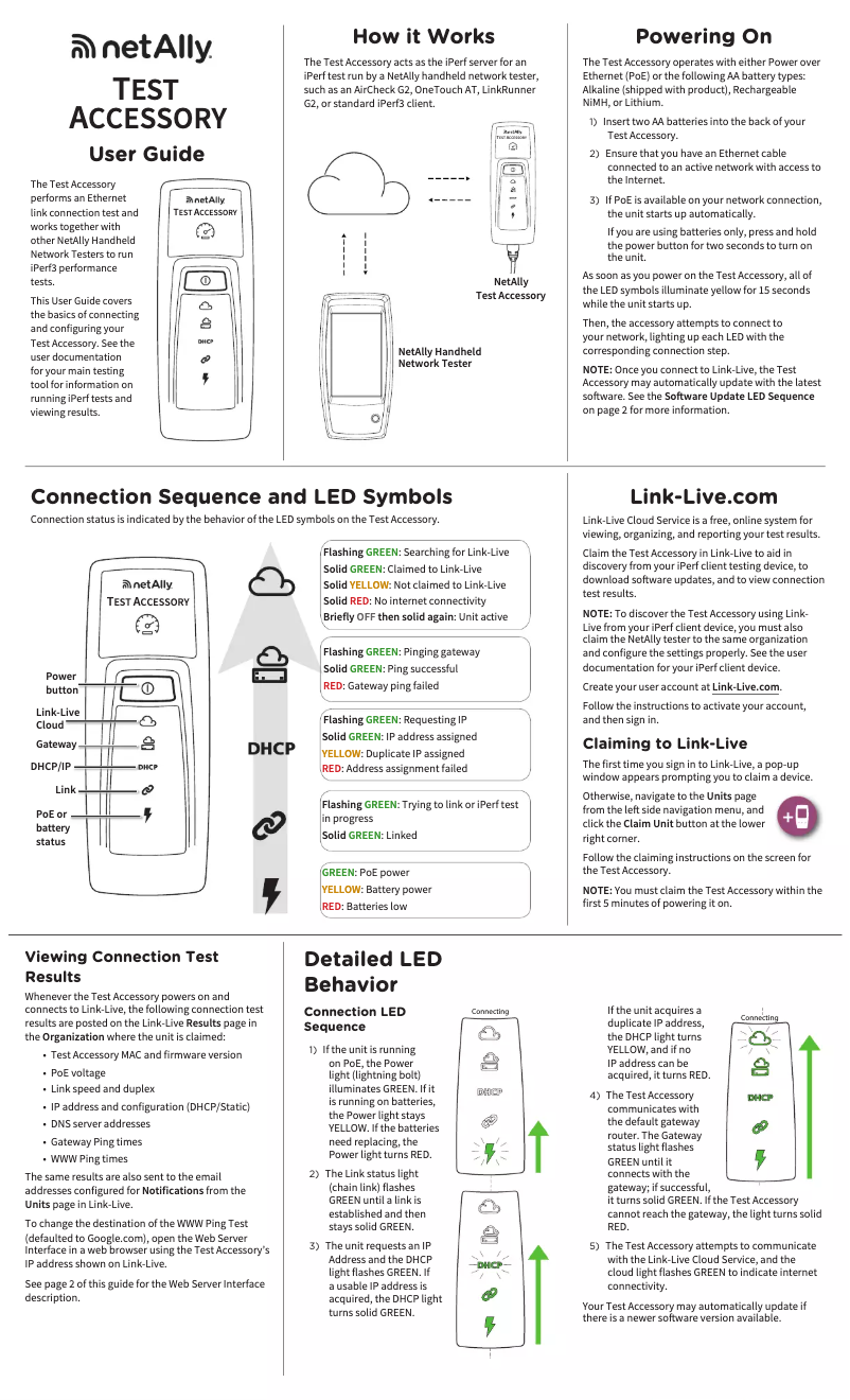 Page 1 de la notice Manuel utilisateur NetAlly TEST-ACC