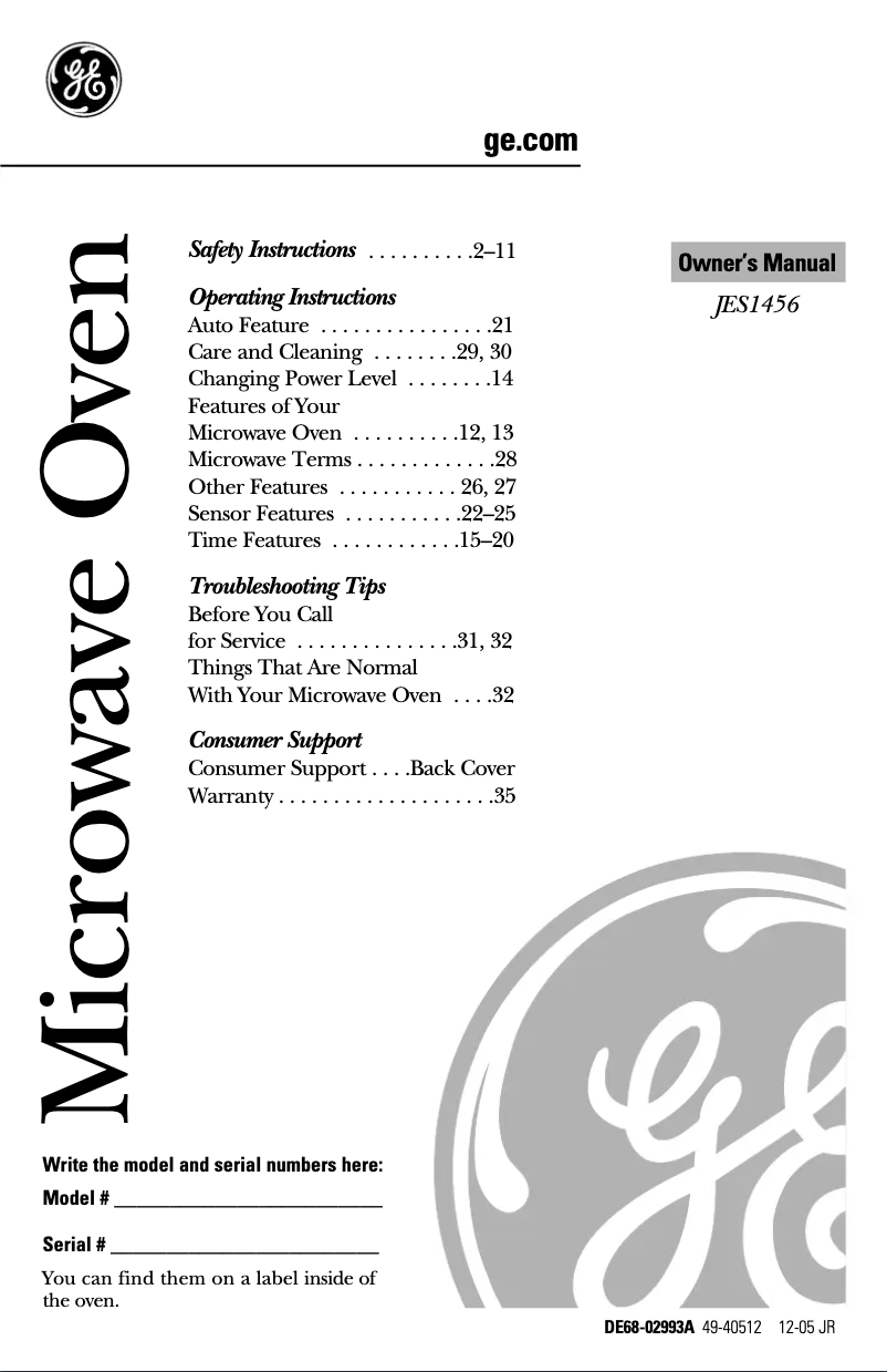 Image de la première page du manuel de l'appareil JES1456BJ