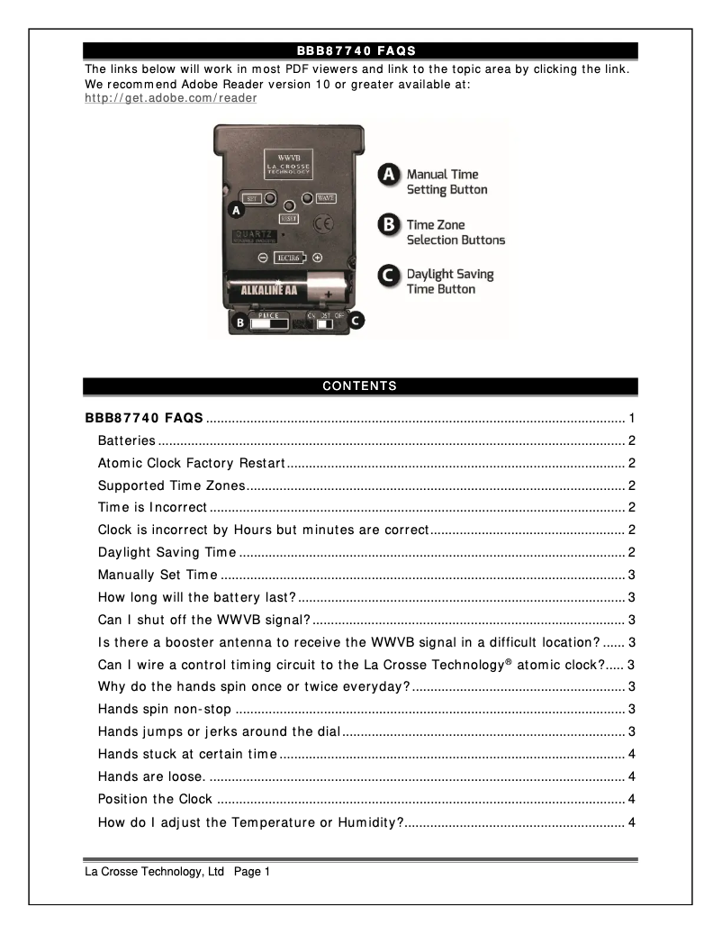 Page n°1 - FAQ La Crosse Technology BBB87740