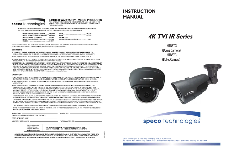 Page 1 de la notice Manuel utilisateur Speco Technologies HTB8TG