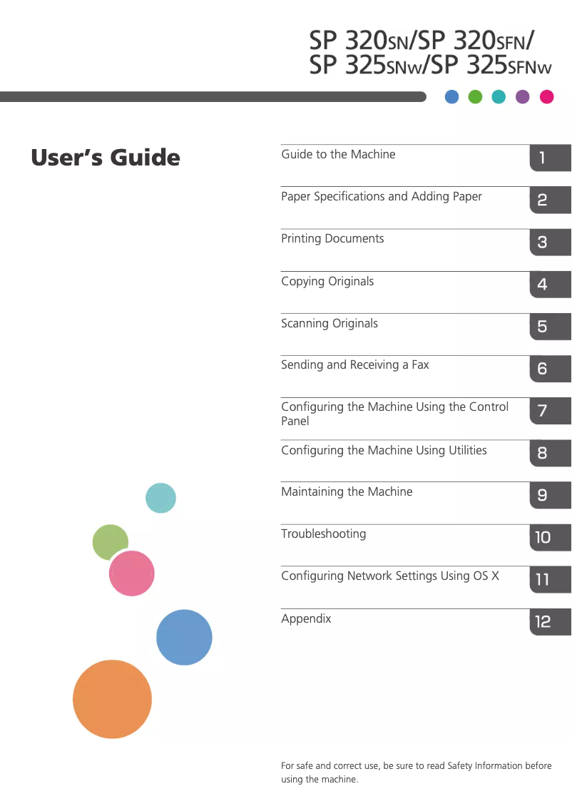 Image de la première page du manuel de l'appareil SP 325SFNW