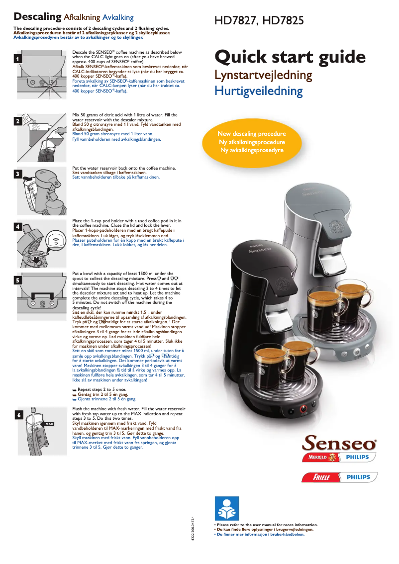 Image de la première page du manuel de l'appareil Senseo Viva Cafe HD7827