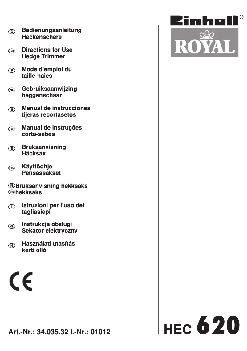 Page n°1 - Manuel utilisateur Einhell Royal HEC 620