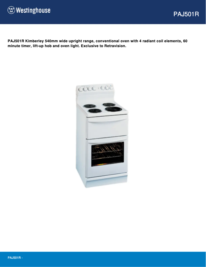 Page 1 de la notice Manuel utilisateur Westinghouse PAJ501R