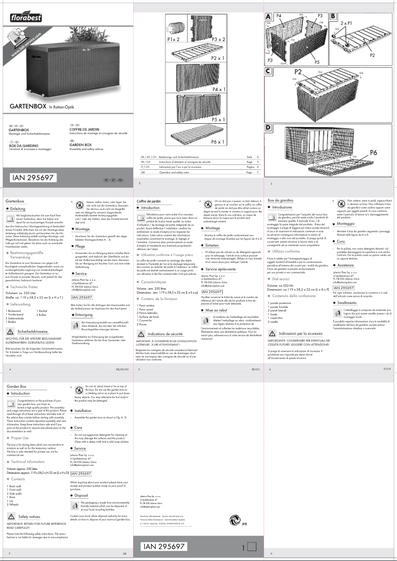 Page 1 de la notice Manuel utilisateur Florabest IAN 295697