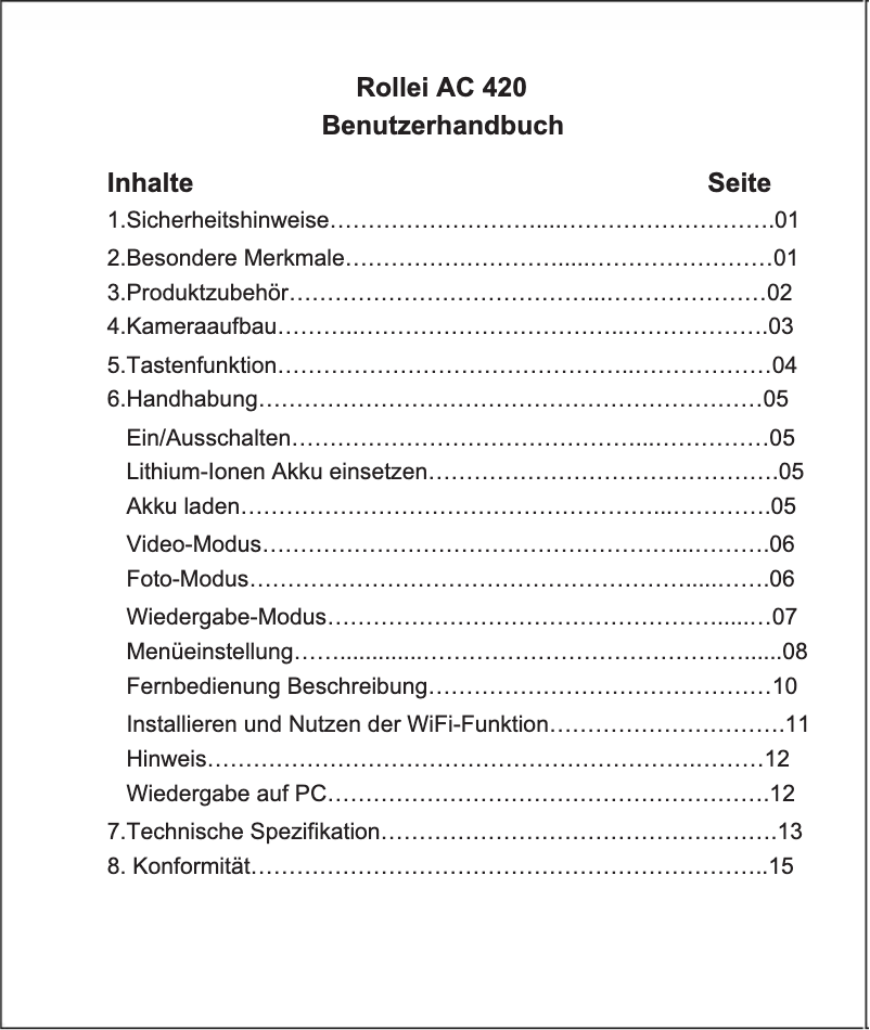 Page n°1 - Manuel utilisateur Rollei Actioncam 420