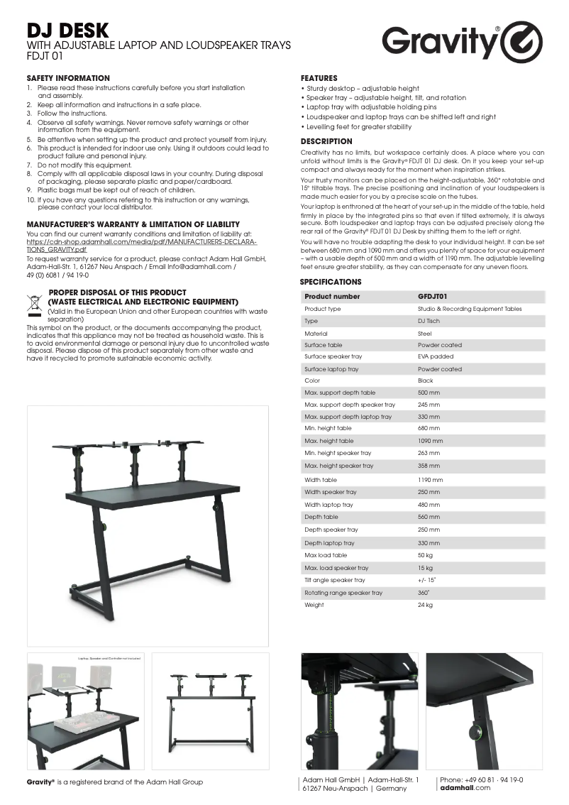 Page 1 de la notice Manuel utilisateur Gravity FDJT 01