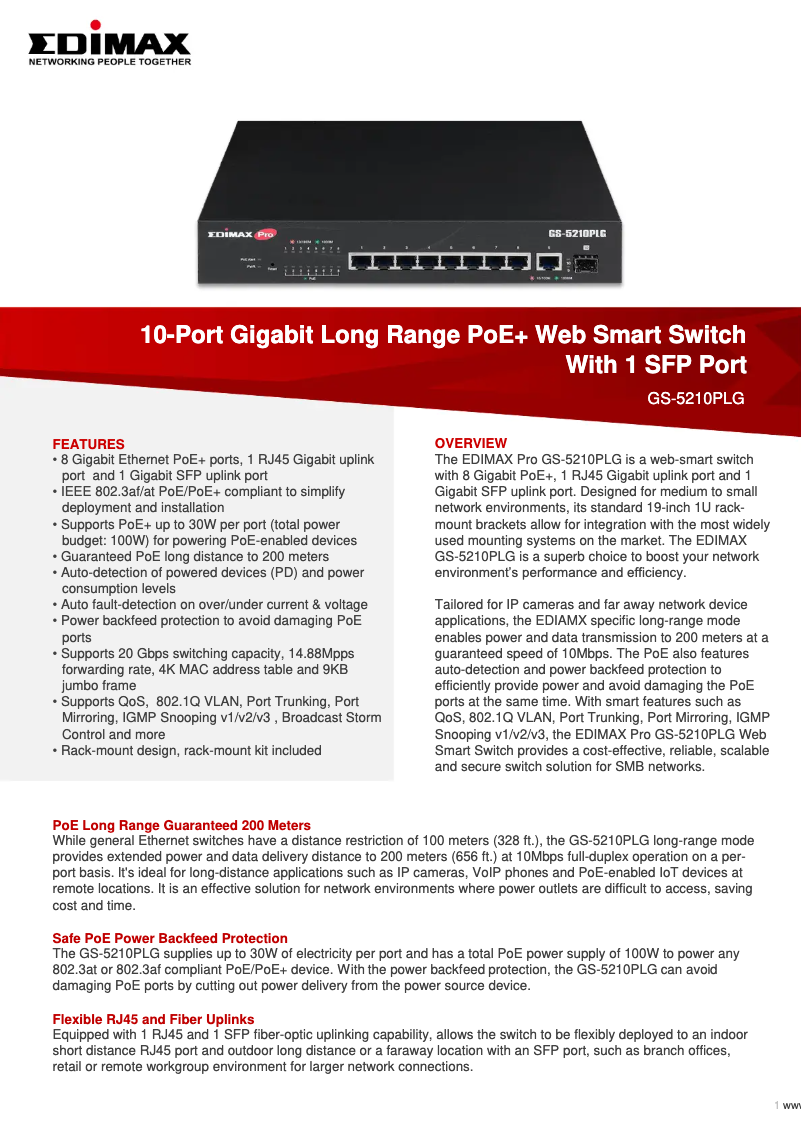 Page n°1 - Fiche technique Edimax GS-5210PLG