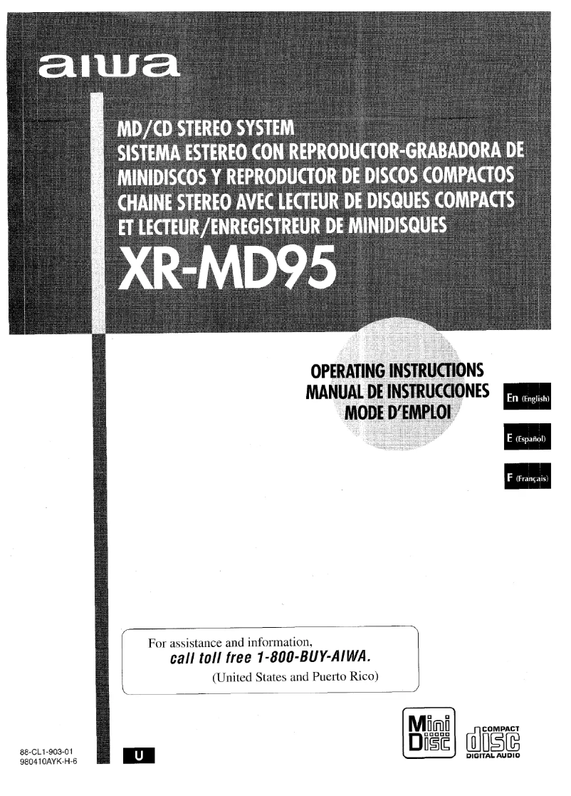 Page 1 de la notice Manuel utilisateur Aiwa XR-MD95