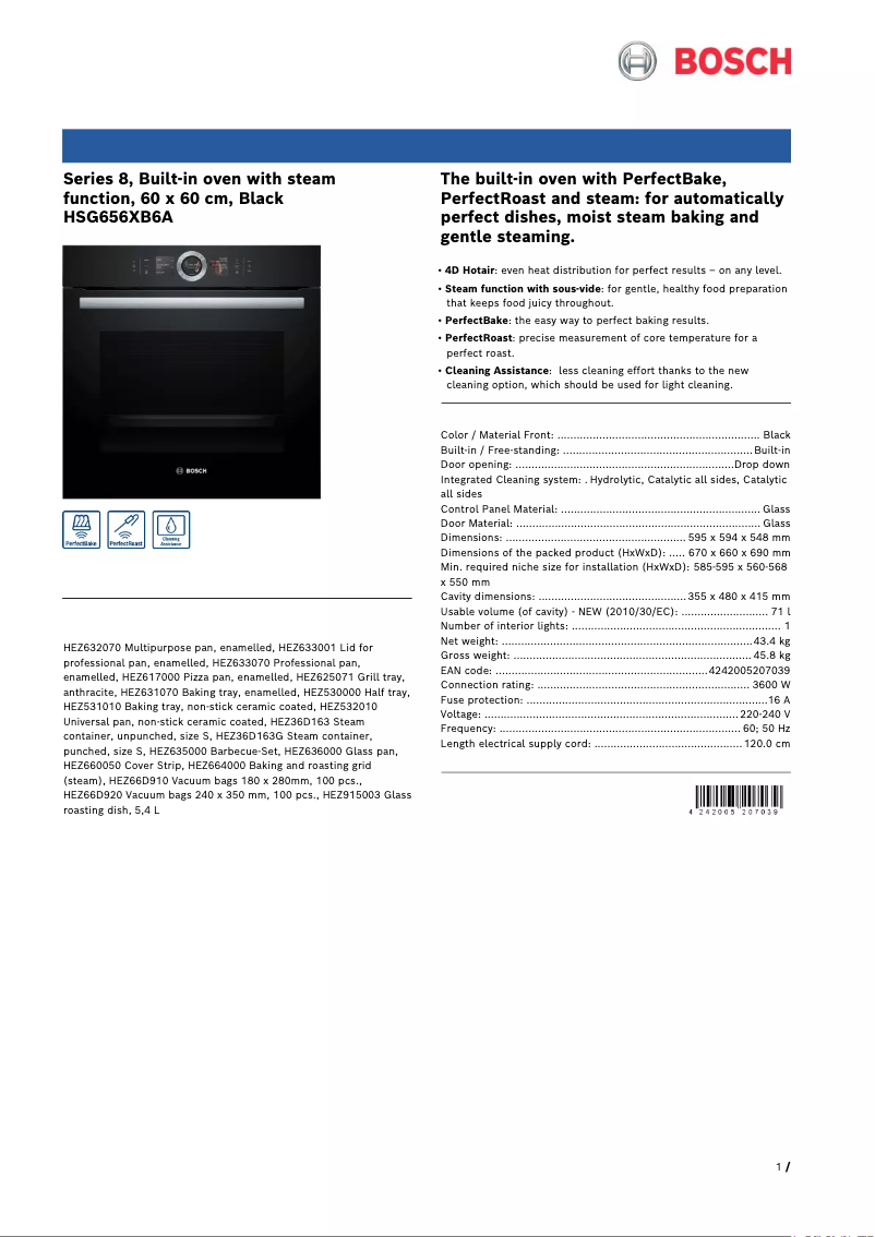 Página 1 del manual Ficha técnica Bosch HSG656XB6A