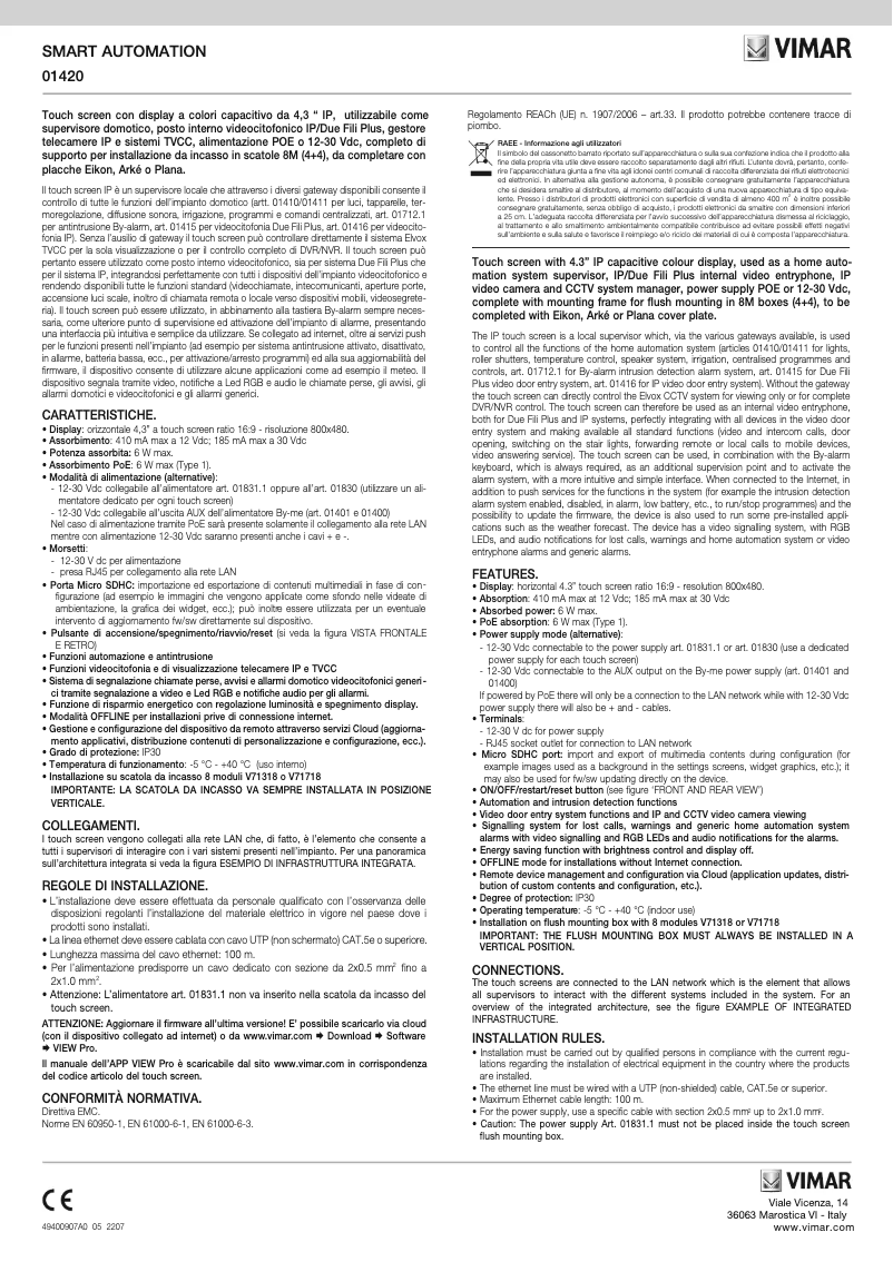 Page 1 de la notice Instructions / montage Vimar 01420.B