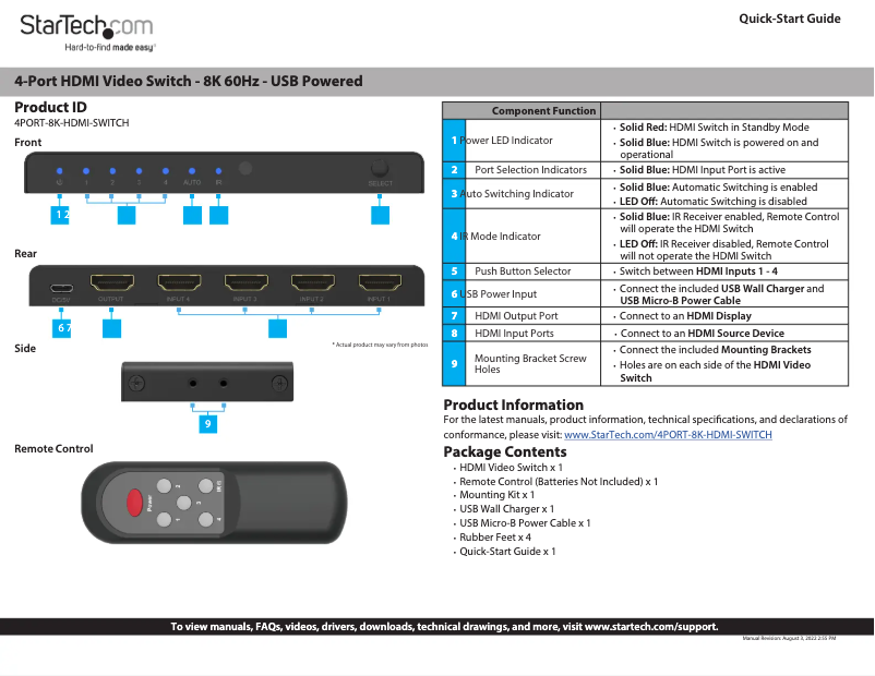 Image de la première page du manuel de l'appareil 4PORT-8K-HDMI-SWITCH