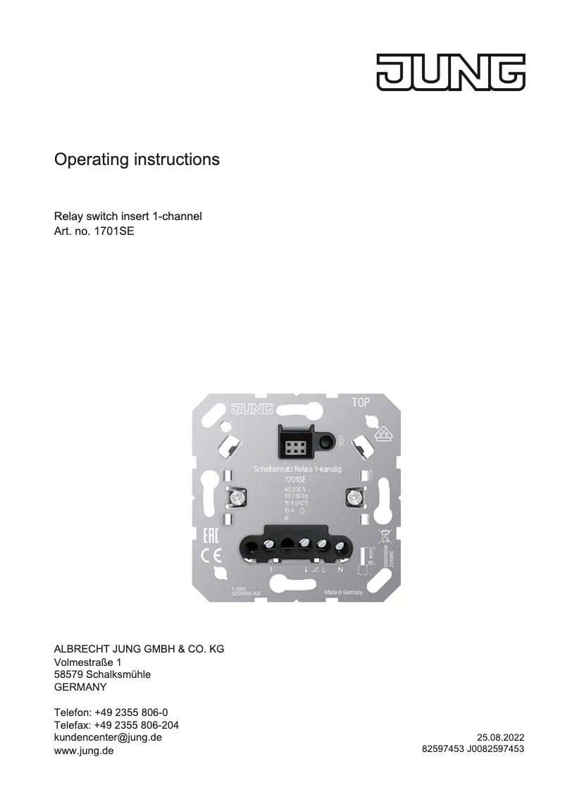 Page n°1 - Manuel utilisateur JUNG 1701SE